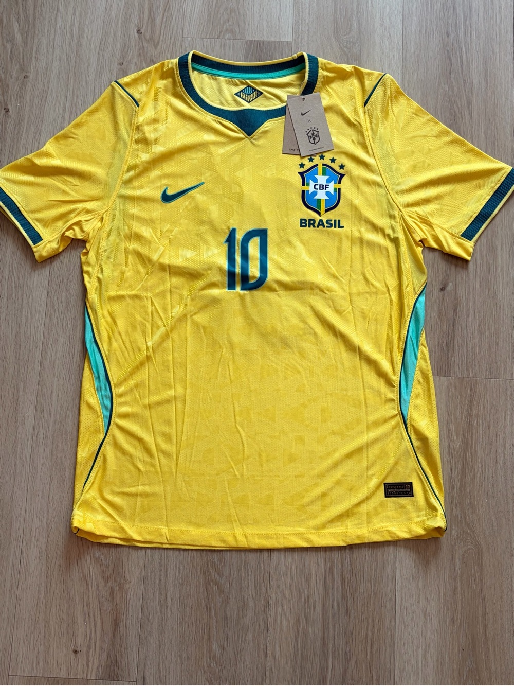 Nike Yellow Brasil #10 Soccer Jersey with Teal Accents